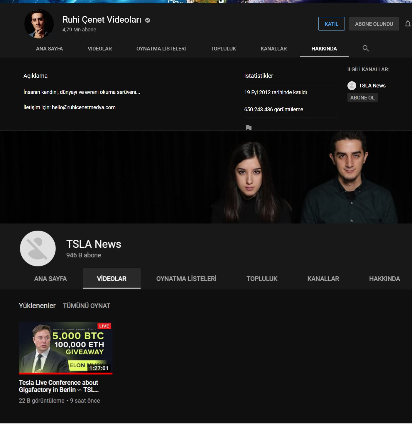 Ruhi Çenet in ikinci YouTube kanalı hacklendi ShiftDelete Net