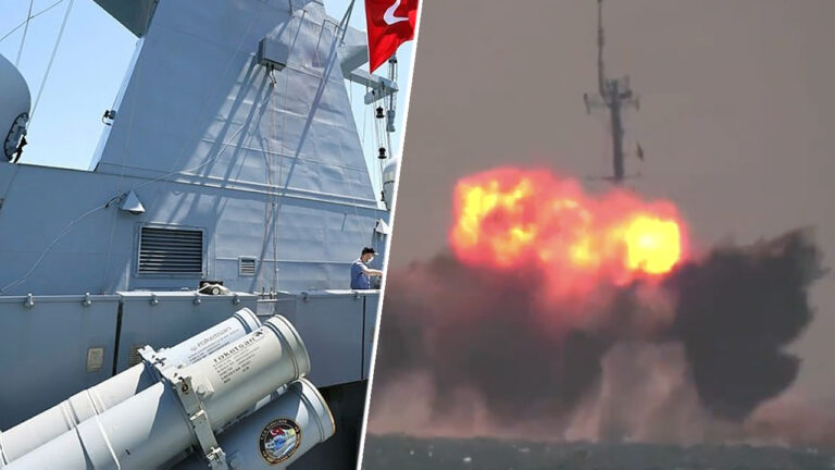 Atmaca füzesi ilk kez bir gemiyi vurdu