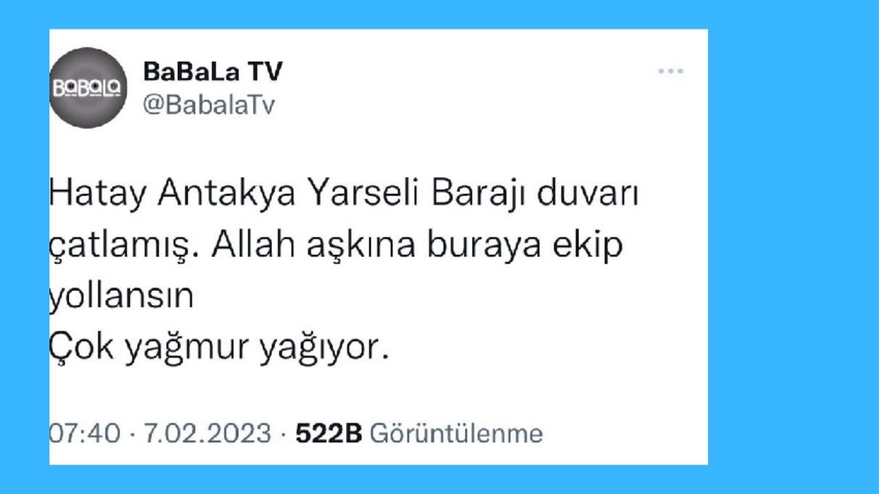 BaBala TV'nin Twitter'daki paylaşımı