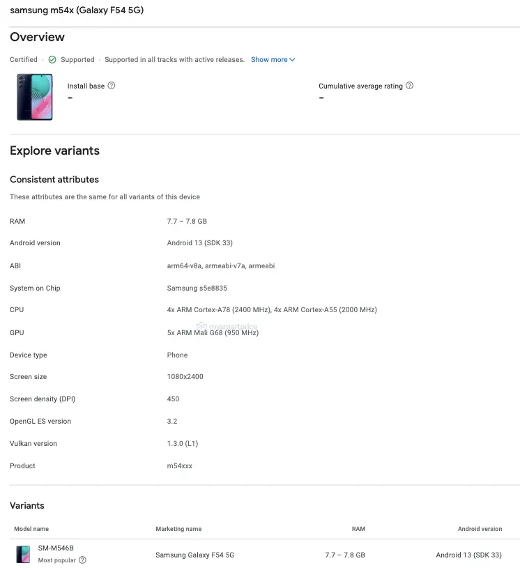 Samsung Galaxy F54 Google Play Console'da ortaya çıktı - Galaxy F54 5G özellikleri