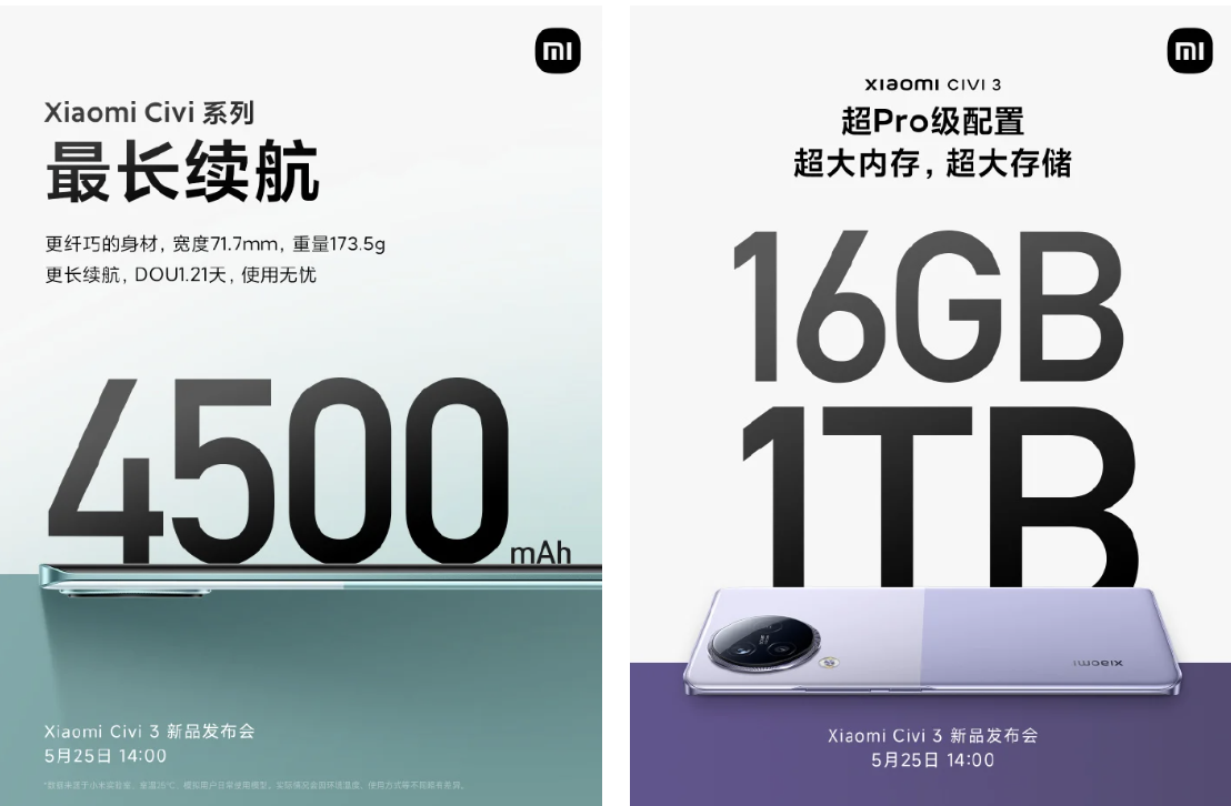 Xiaomi Civi 3 için yeni duyuru: 16 GB RAM, 1 TB depolama ve 4.500 mAh pil
