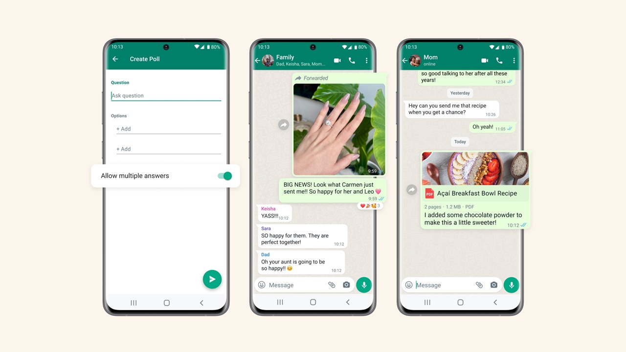 WhatsApp anketler medya aciklama destegi