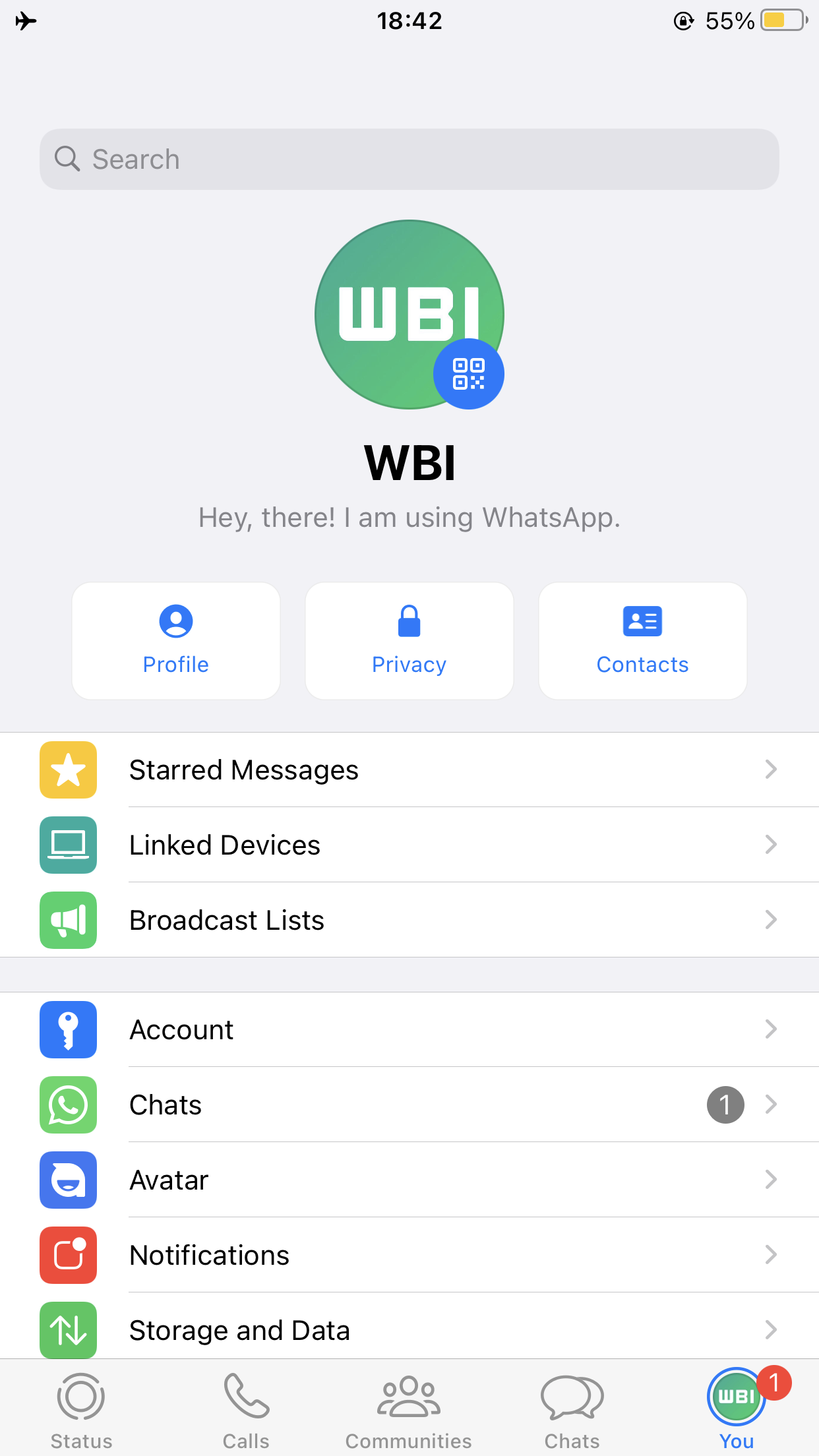 WhatsApp Ayarlar sayfası