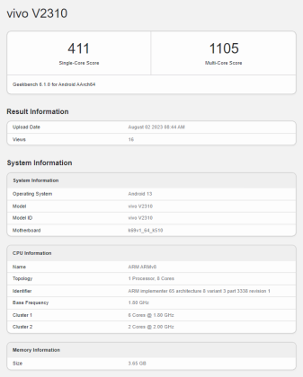 Vivo Y17s Geekbench'te göründü