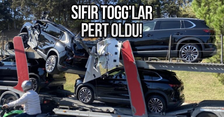 Togg’ları taşıyan tır kaza yaptı: Sıfır araçlar pert oldu!
