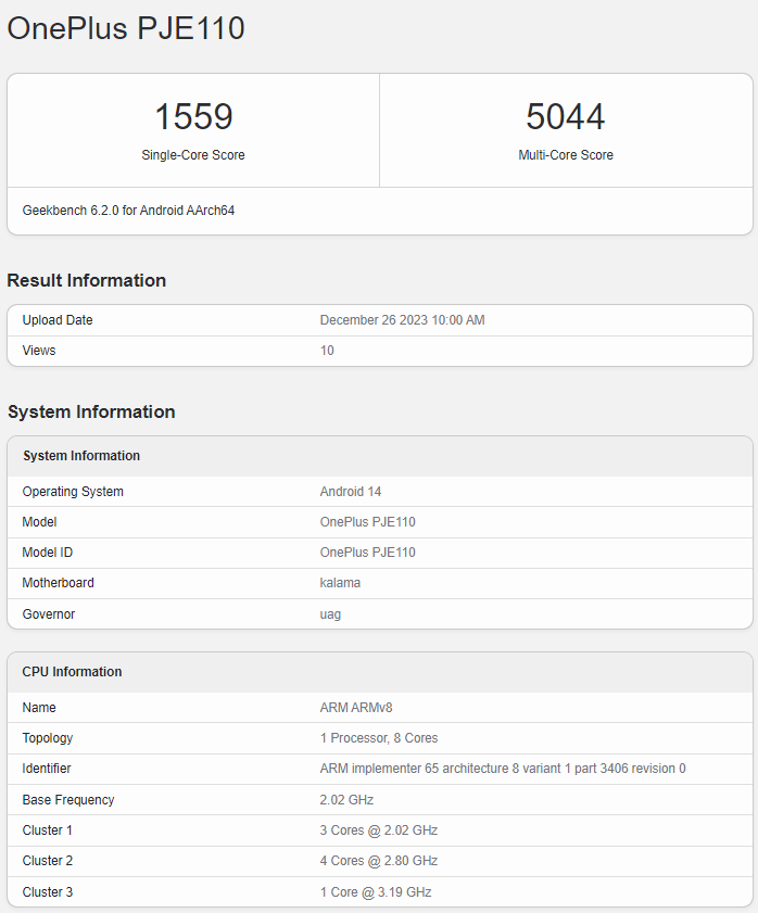 OnePlus Ace 3 Geekbench score has been announced