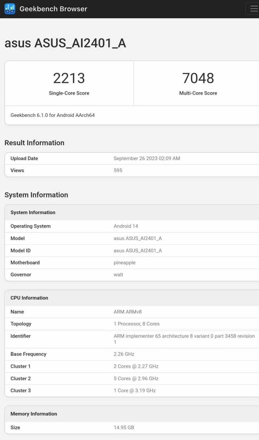 Asus ROG Phone 8 Geekbench score