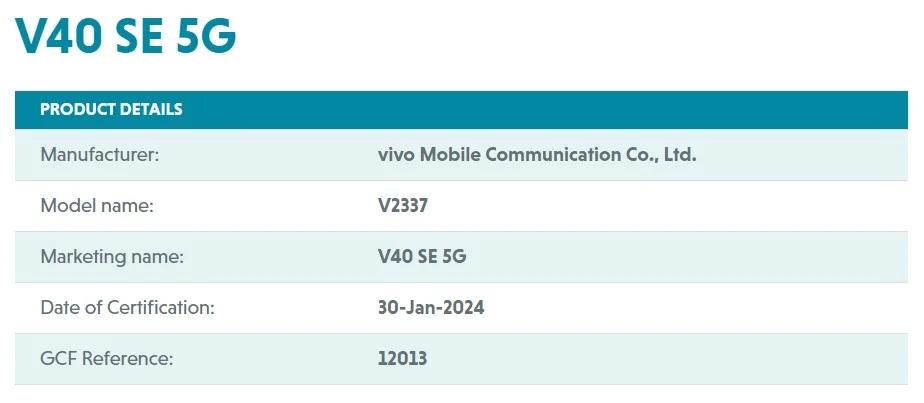 Vivo V40 SE 5G, GCF sertifikası aldı