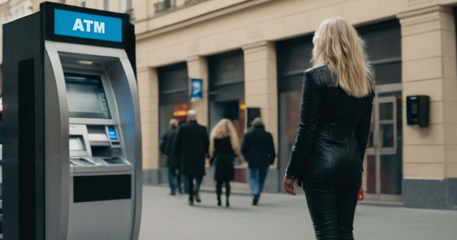 kanatlı ATM banka sarışın kadın para çekme
