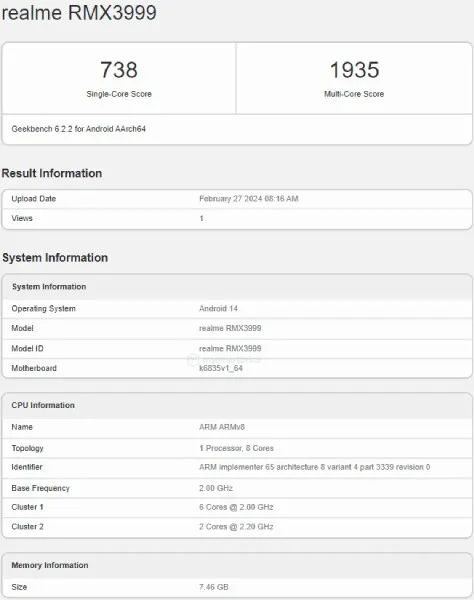 Realme 12 Plus Geekbench score, features and launch date