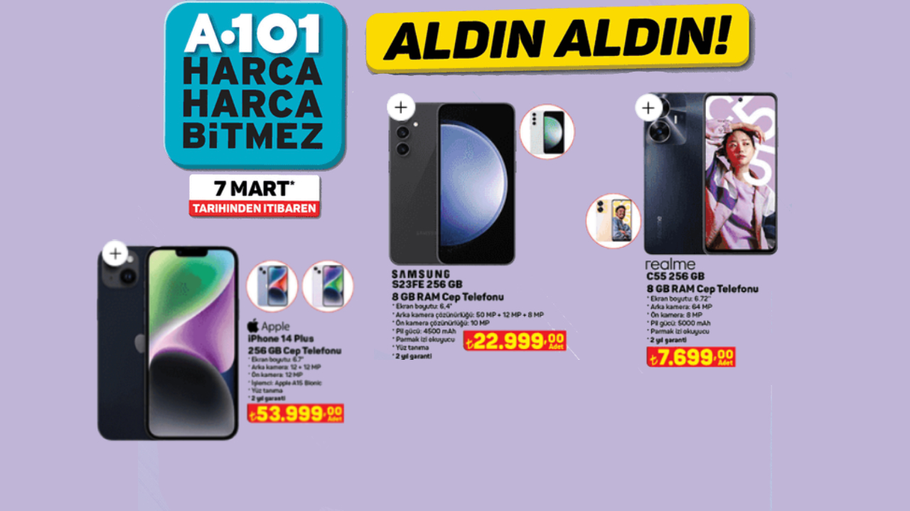 A101 iPhone 14 Plus ve Galaxy S23 FE fiyatı