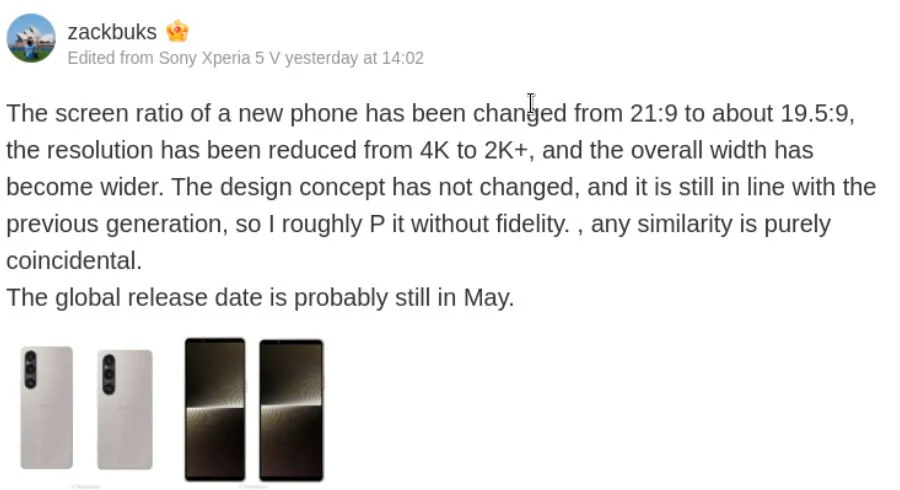 Sony Xperia 1 VI ekranı daha kısa ve geniş olacak