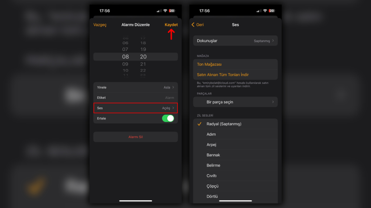 iPhone alarm sesi değiştirme (Adım adım)