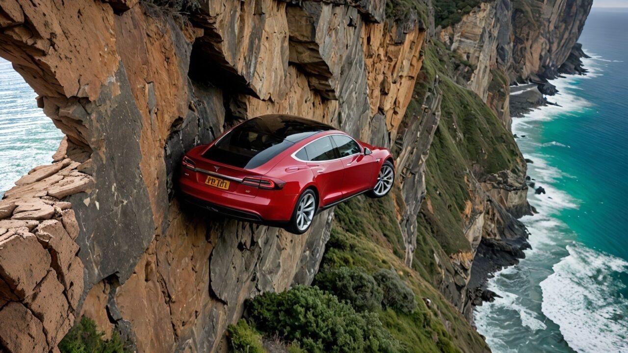 Tesla on the edge of the cliff
