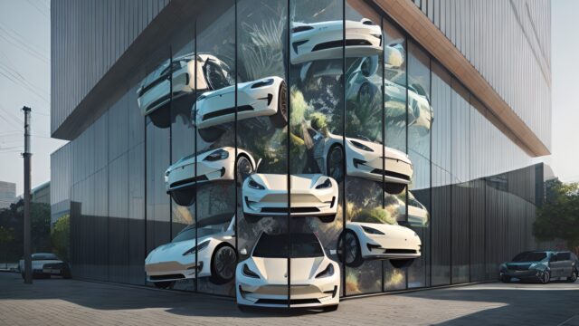 No surprise!  Elon Musk filled the shopping mall with 300 Teslas