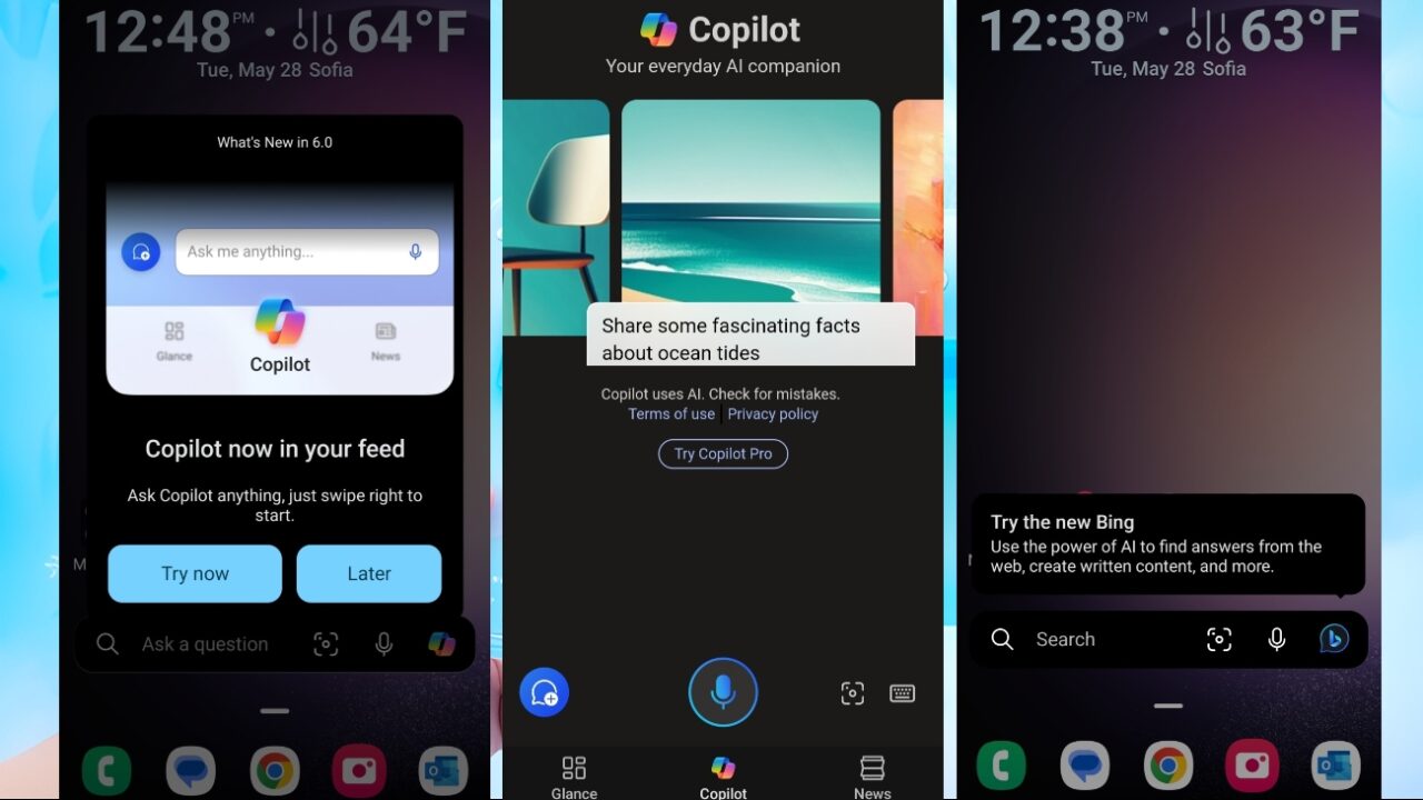 Android yapay zeka Microsoft Launcher copilot ekran görüntüleri