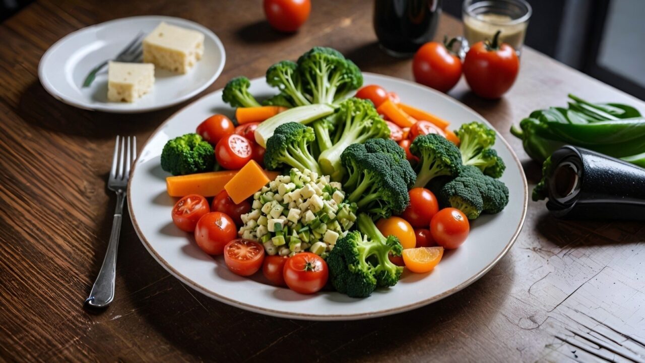 Vegetables on the plate, tasty vegetable green healthy on the table