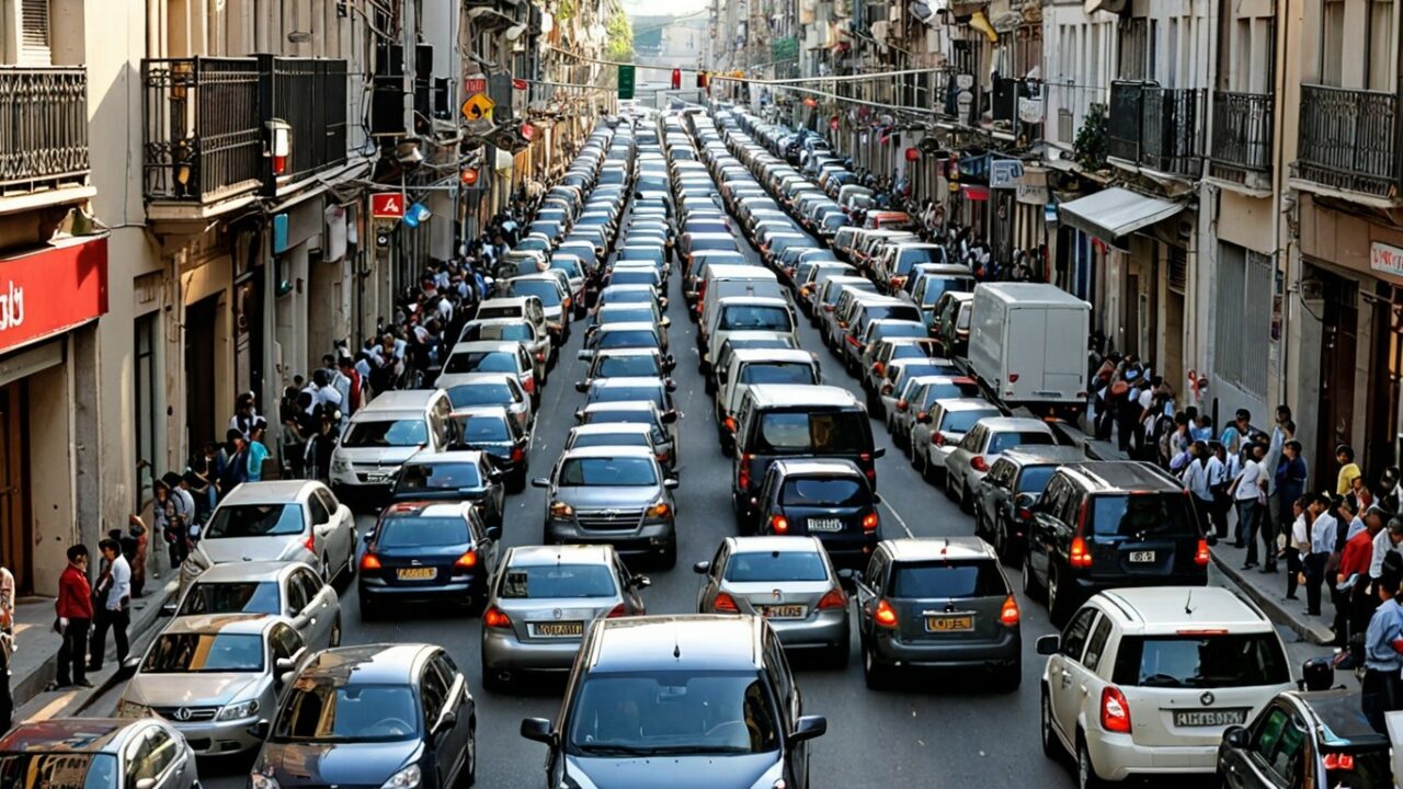 Yoğun trafik cadde sıkışıklık arabalar