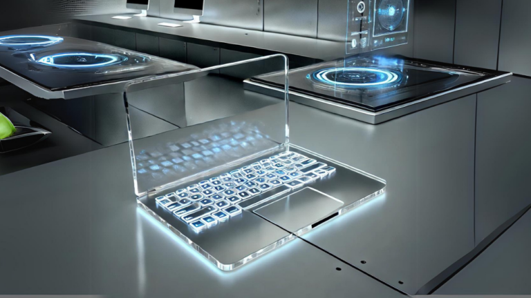 Apple Sanal Klavyeli Tamamen Cam MacBook Üzerinde Çalışıyor