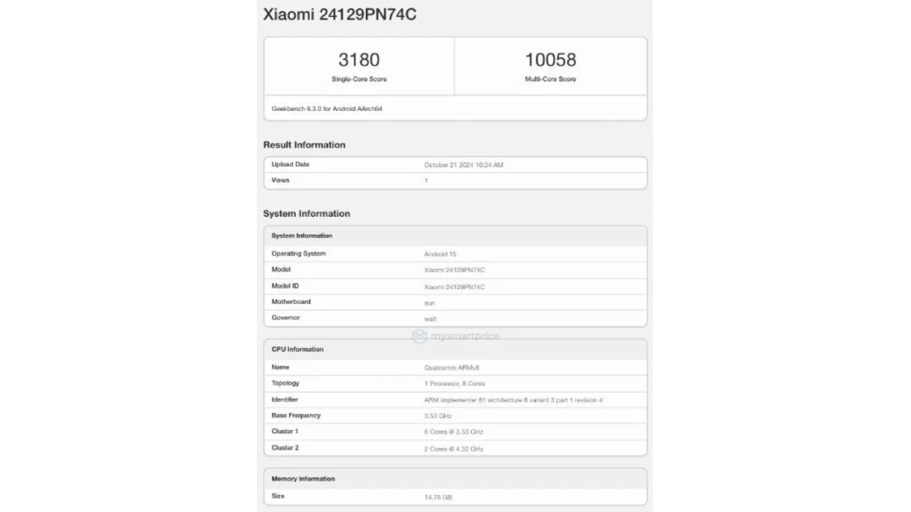 Xiaomi 15 Geekbench'te göründü