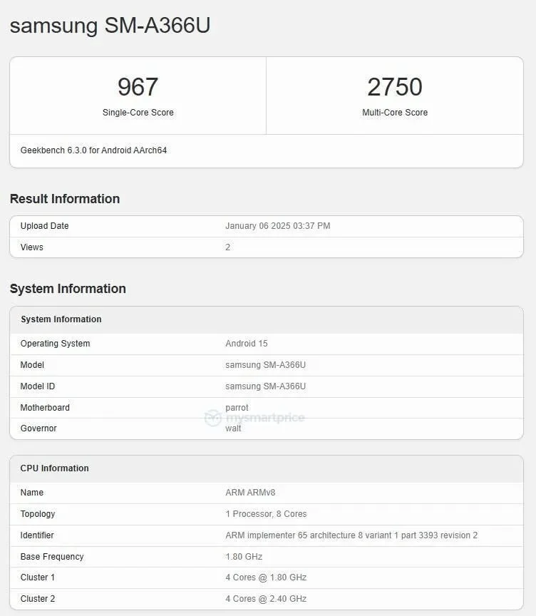 Samsung Galaxy A36 Geekbench'te göründü