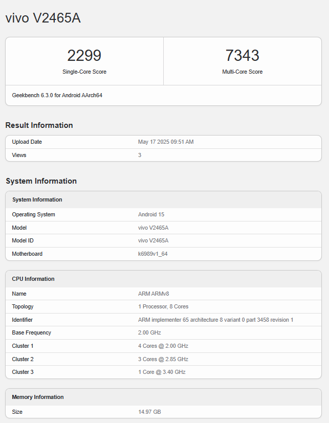 vivo S30 ve S30 Pro Mini Geekbench skoru belli oldu