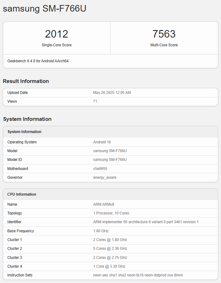 Galaxy Z Flip 7 FE Geekbench’te görüntülendi