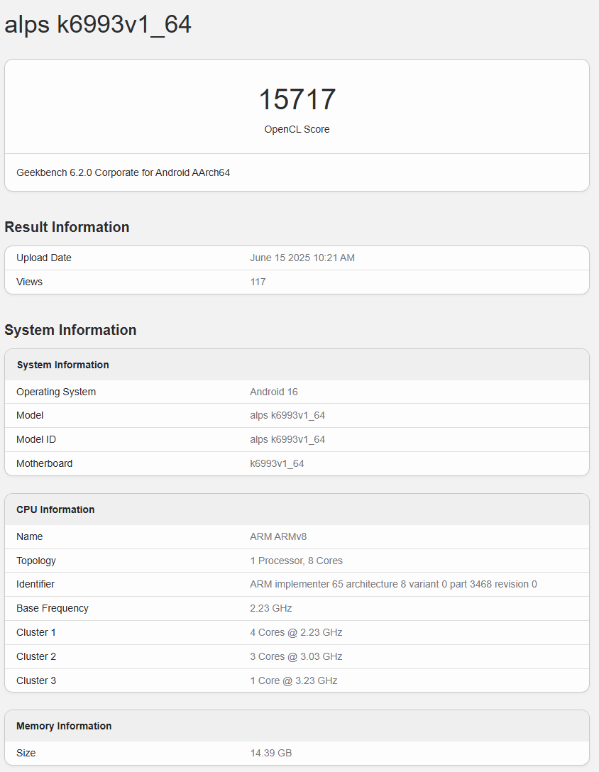 MediaTek Dimensity 9500, Geekbench'te görüntülendi 1 MediaTek Dimensity 9500, Geekbench OpenCL testinde