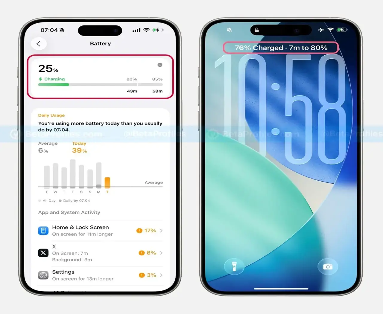 iPhone, kilit ekranında şarj olma süresini gösteriyor
