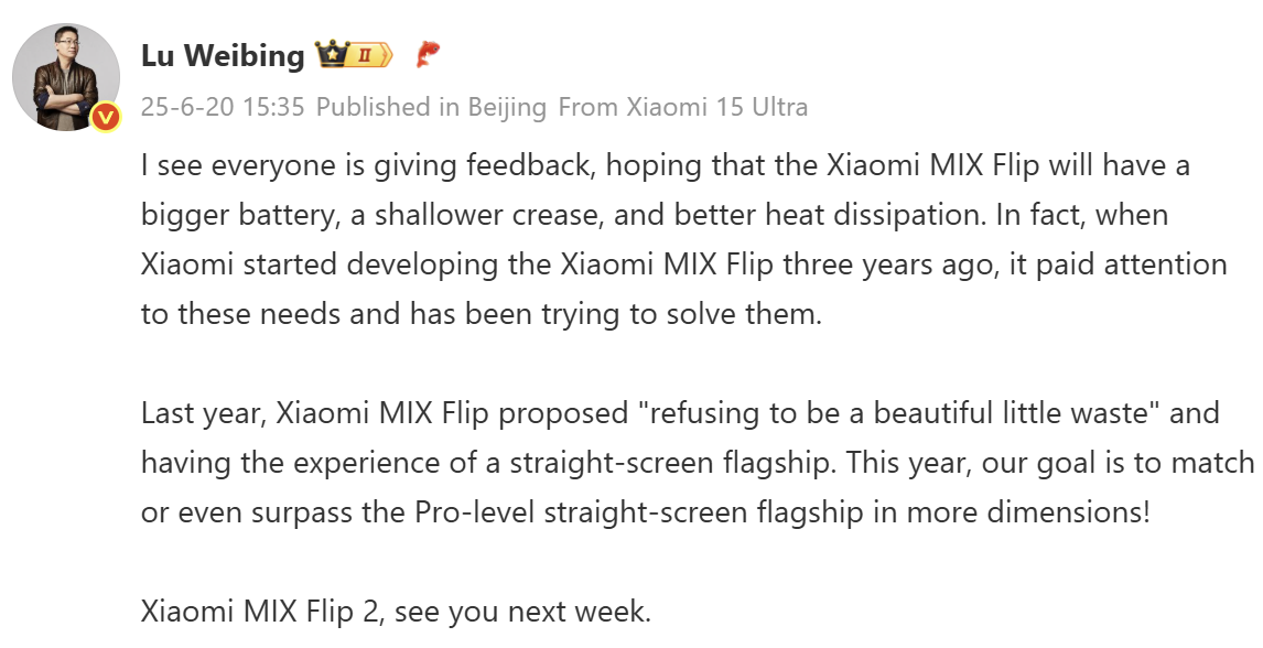 Xiaomi Mix Flip 2 önümüzdeki hafta tanıtılacak