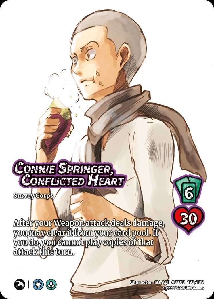 Attack on Titan Apocalypse kartları yeniden dağıtıyor 18 AOT3 003 CH ALT ConnieSpringerConflictedHeart