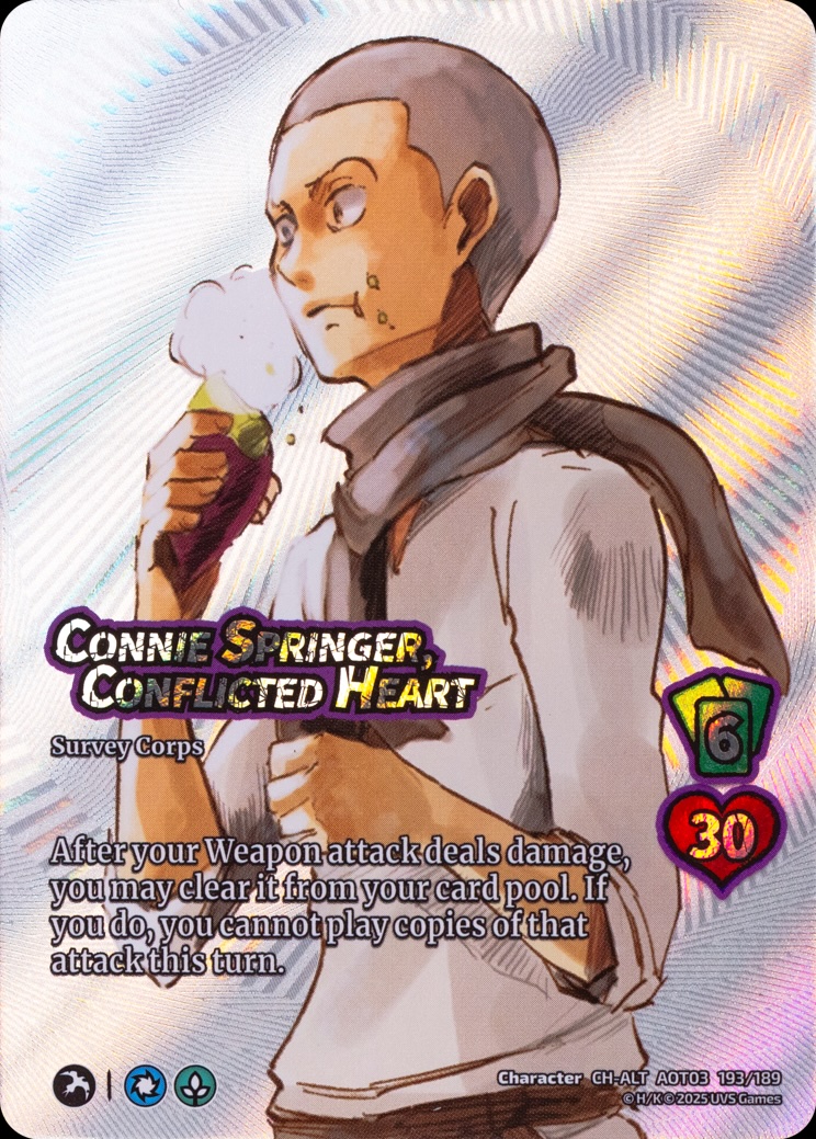 Attack on Titan Apocalypse kartları yeniden dağıtıyor 3 AoT03 CardShot 193 ConnieSpringer ConflictedHeart CH ALT