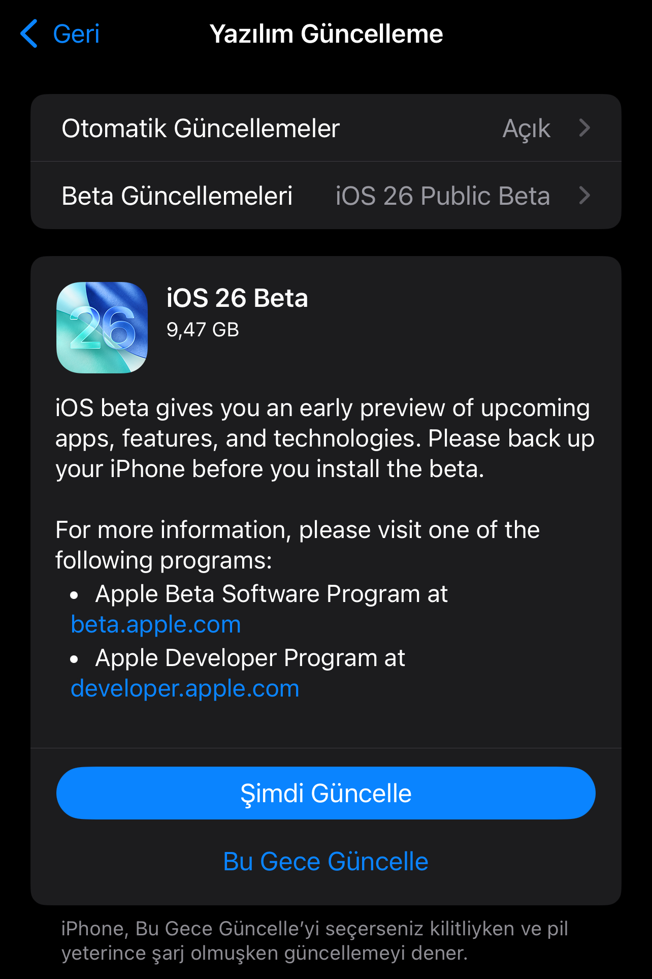 iOS 26 Public Beta yükleme rehberi