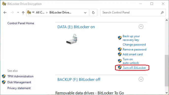 BitLocker Windows veriler