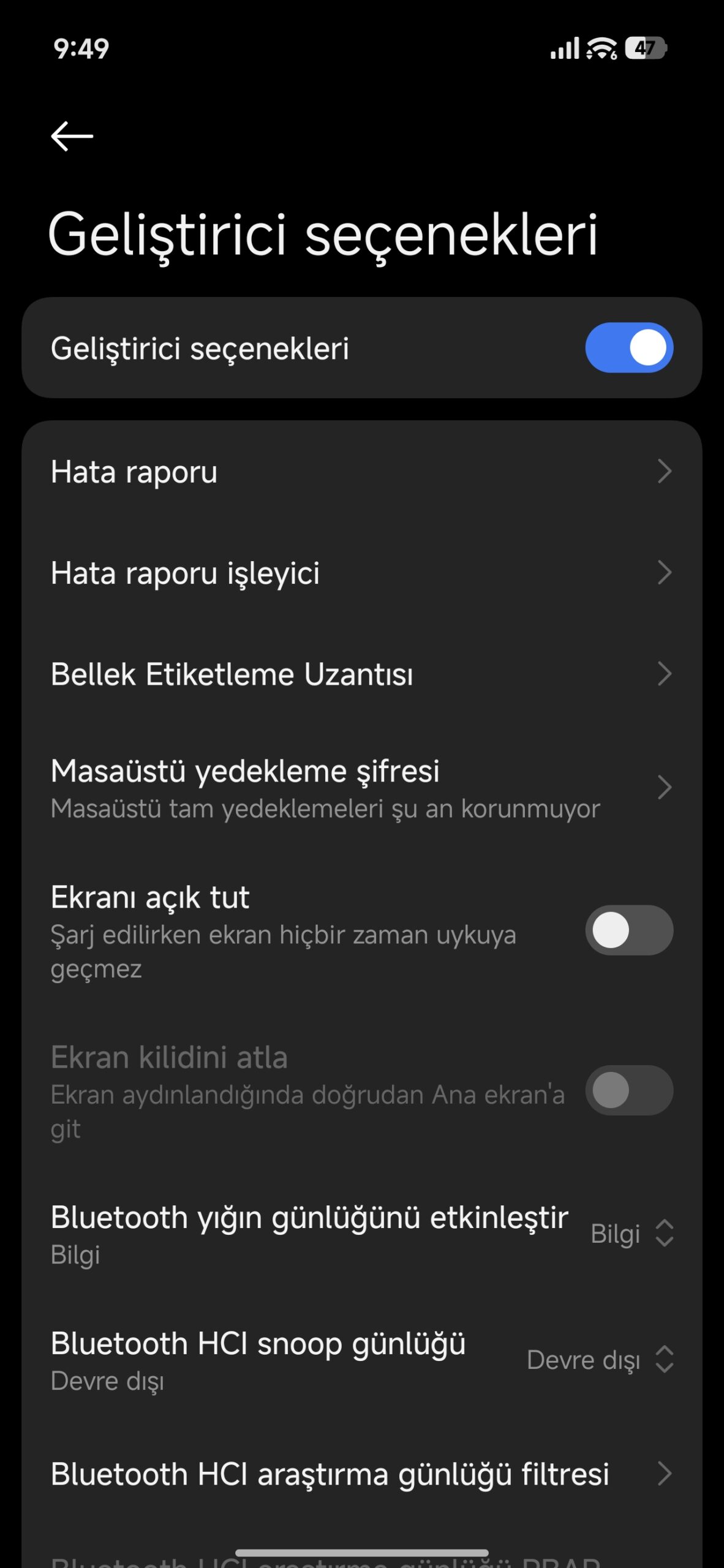 Android, geliştirici modu, geliştirici seçenekleri, telefon, rehber