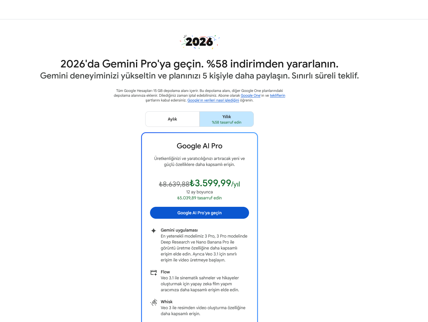 Google One, AI Pro, Gemini, indirim, kampanya
