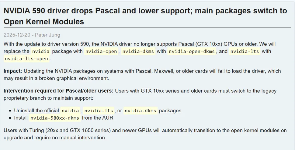 NVIDIA, Arch Linux, Pascal, GTX 10, sürücü