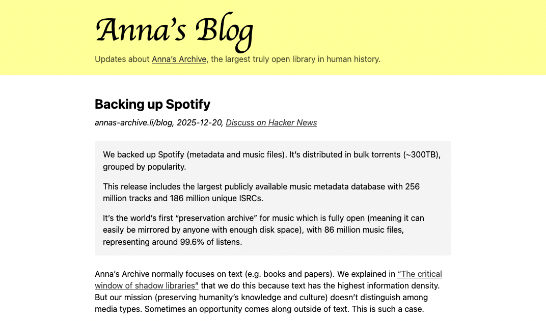 Spotify, Anna’s Archive, müzik, veri