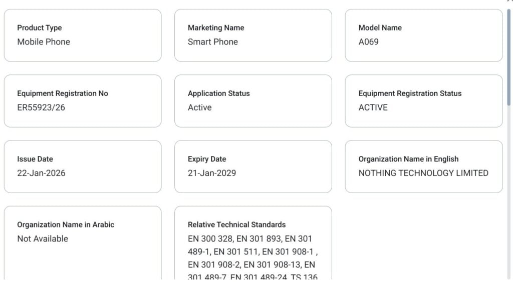 Nothing Phone (4a) TDRA Sertifikası