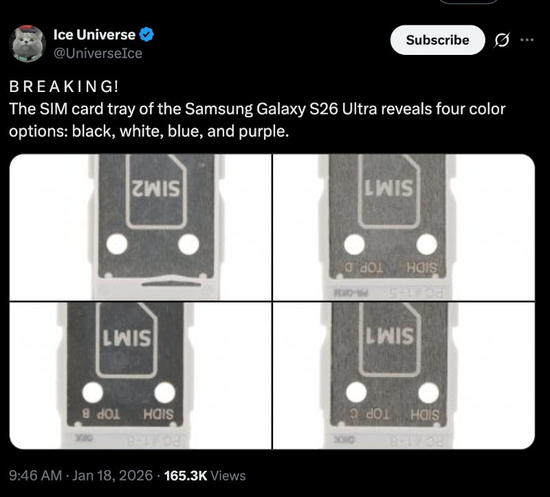 Galaxy S26 Ultra sızdırılan SIM tepsisi renkleri