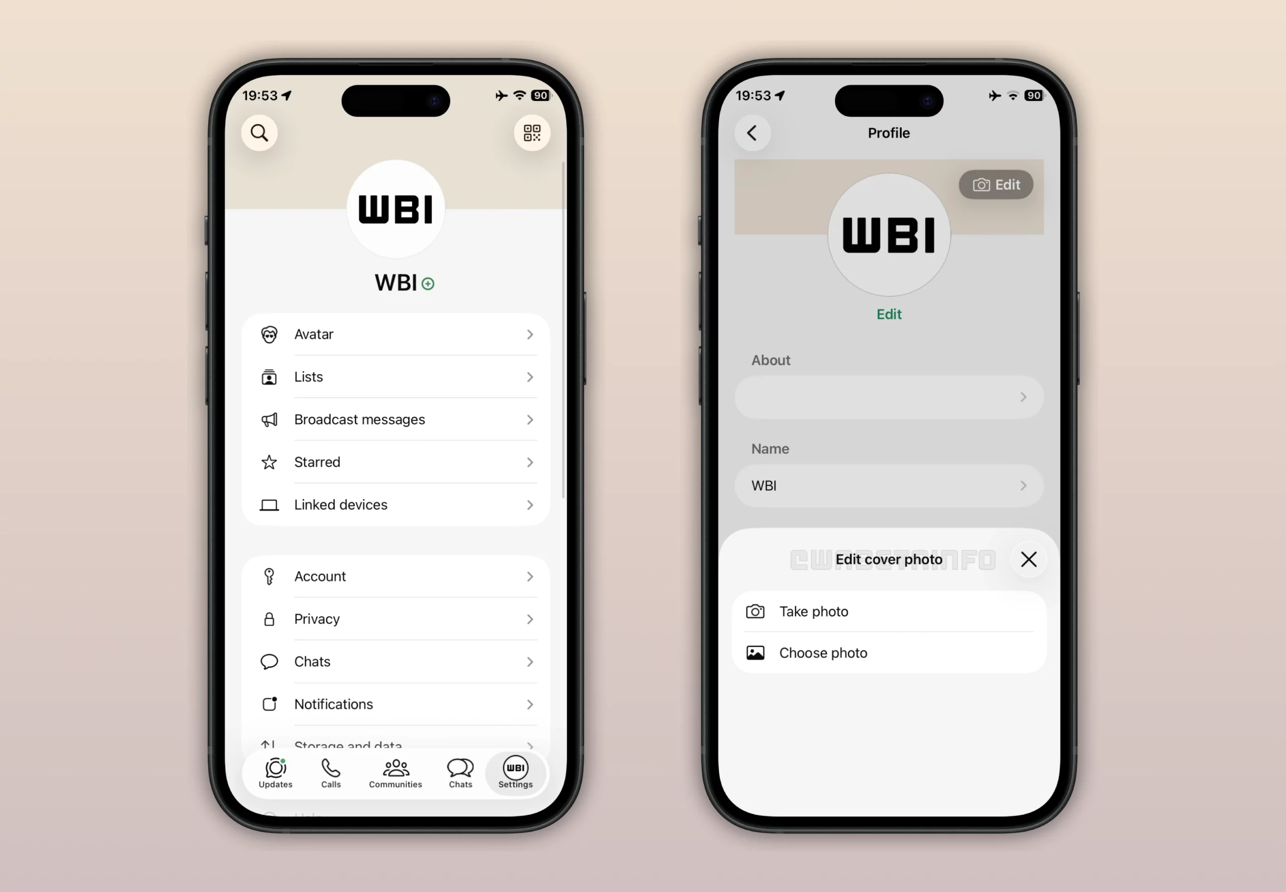 WhatsApp için geliştirilen kişisel profillere kapak fotoğrafı ekleme özelliği arayüzü