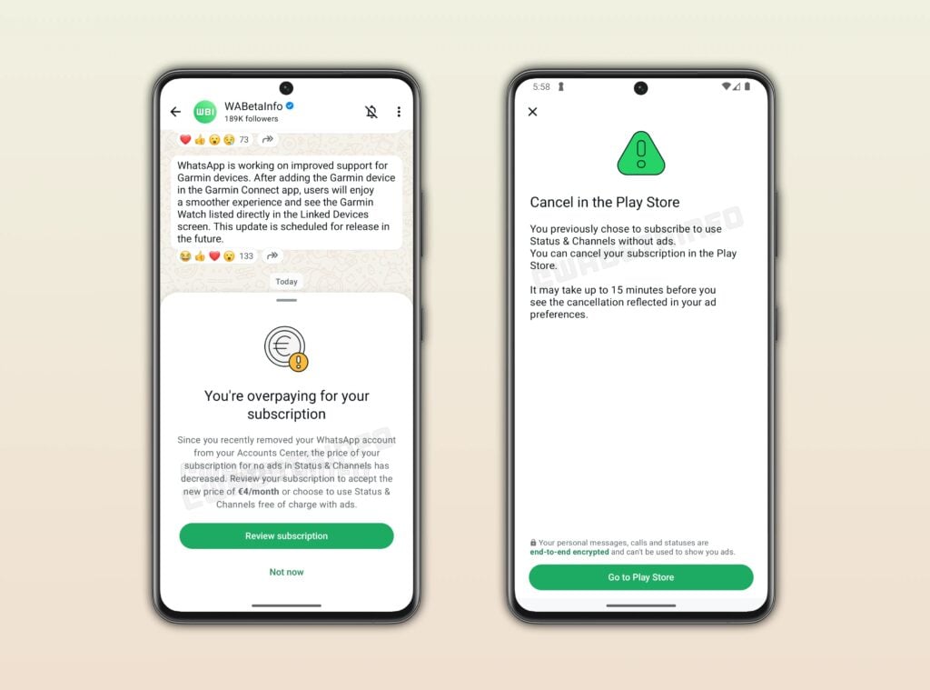 WhatsApp ücretli abonelik ekranı