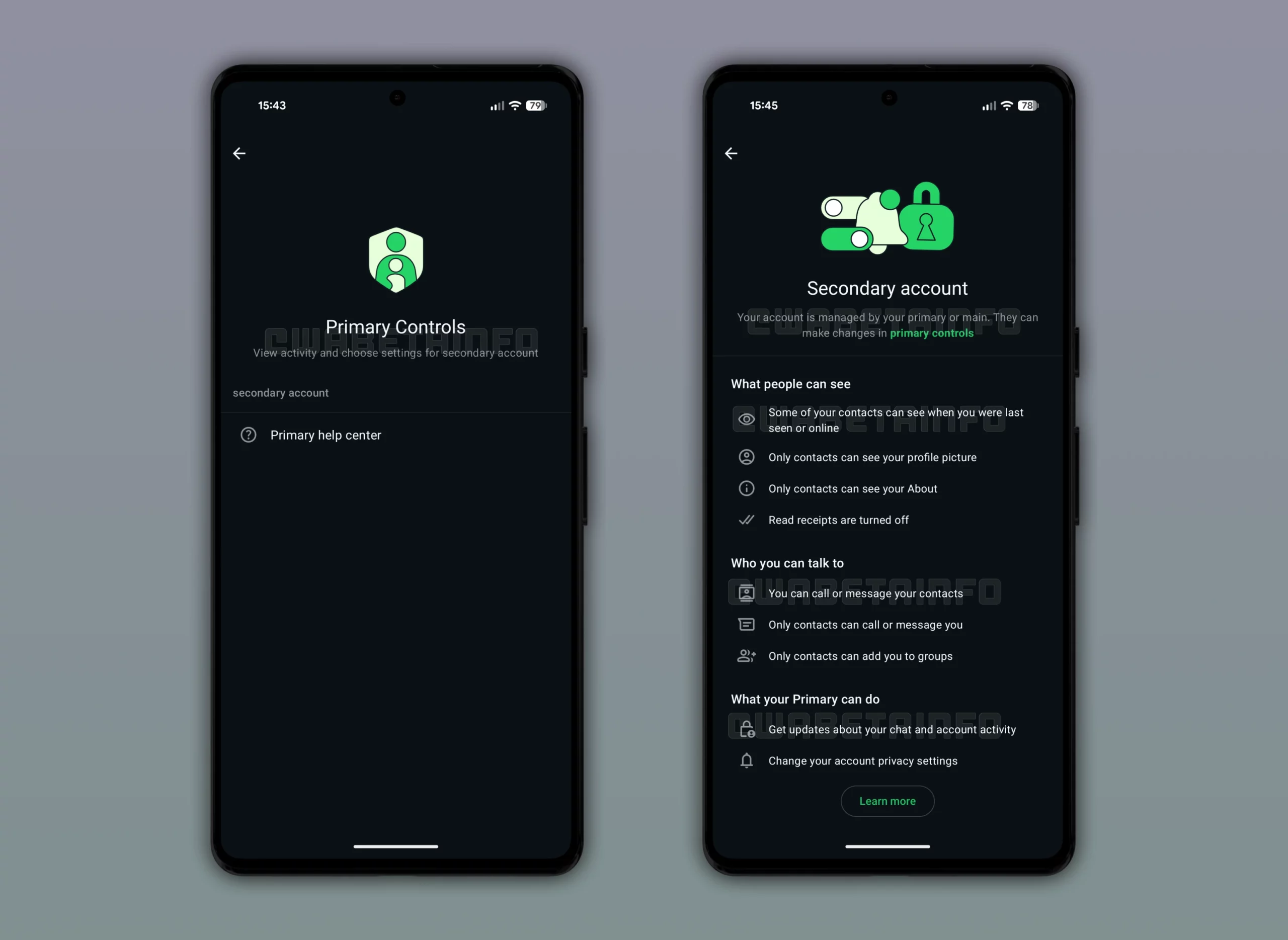 WhatsApp ebeveyn denetimi ayarları ekran görüntüsü