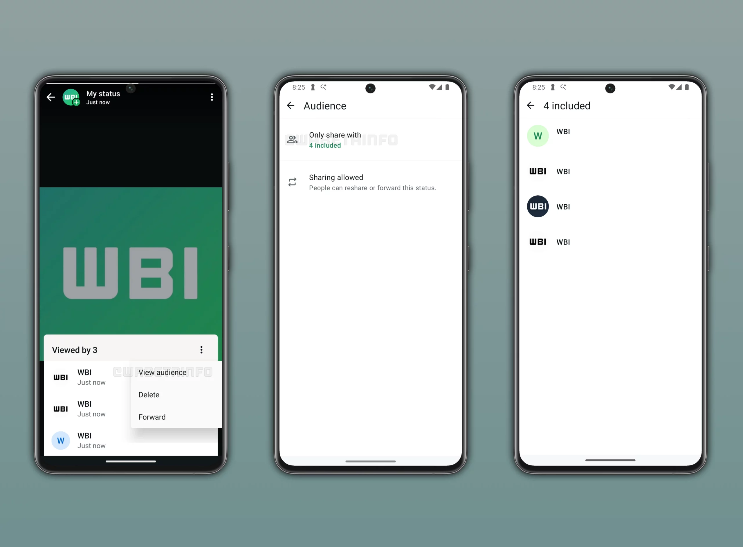 WhatsApp Android beta sürümünde durumlar için uygulanan gizlilik ayarlarını gösteren ekran görüntüsü