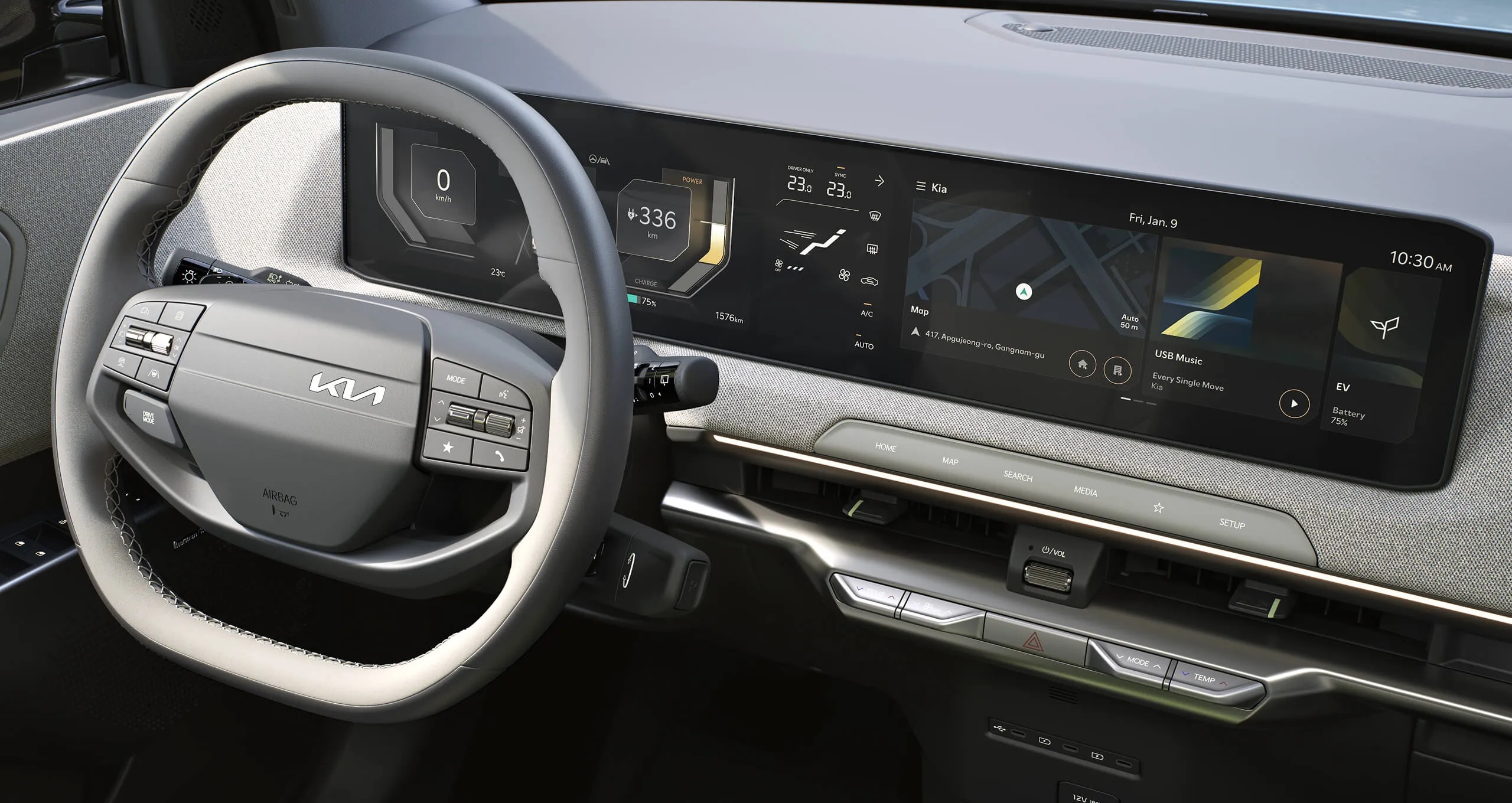 Kia EV2 iç mekan ve kokpit