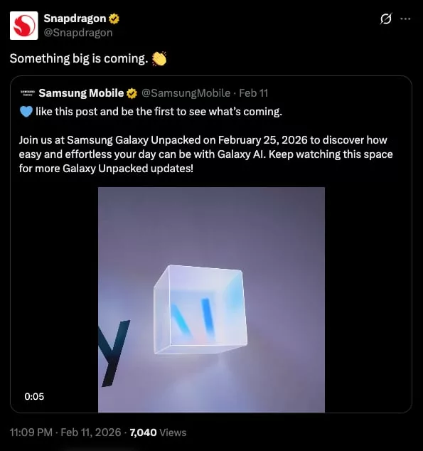 Qualcomm'un Galaxy S26 ile ilgili paylaşımı