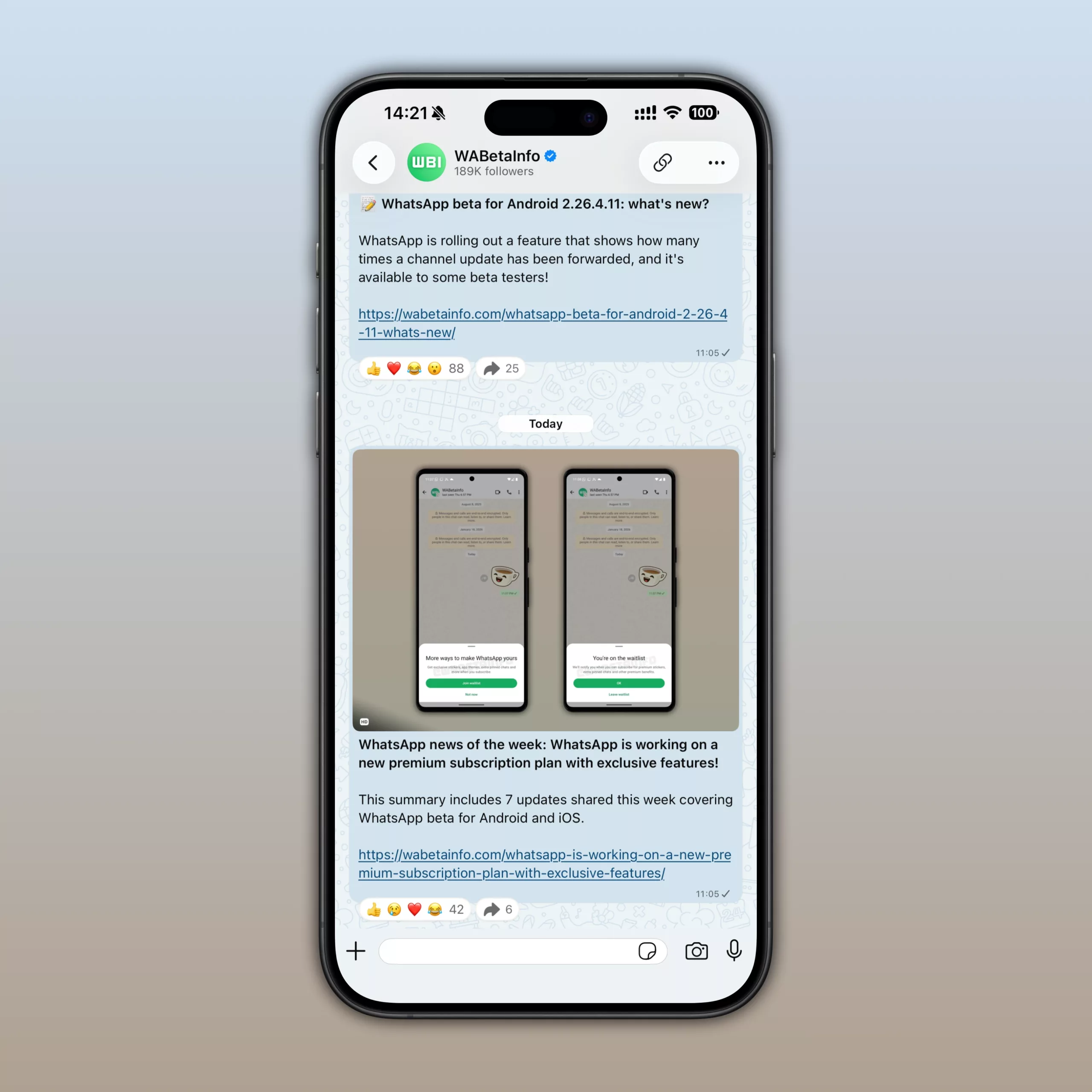 WhatsApp kanallarında iletilme sayısı özelliğinin iOS'taki görünümü