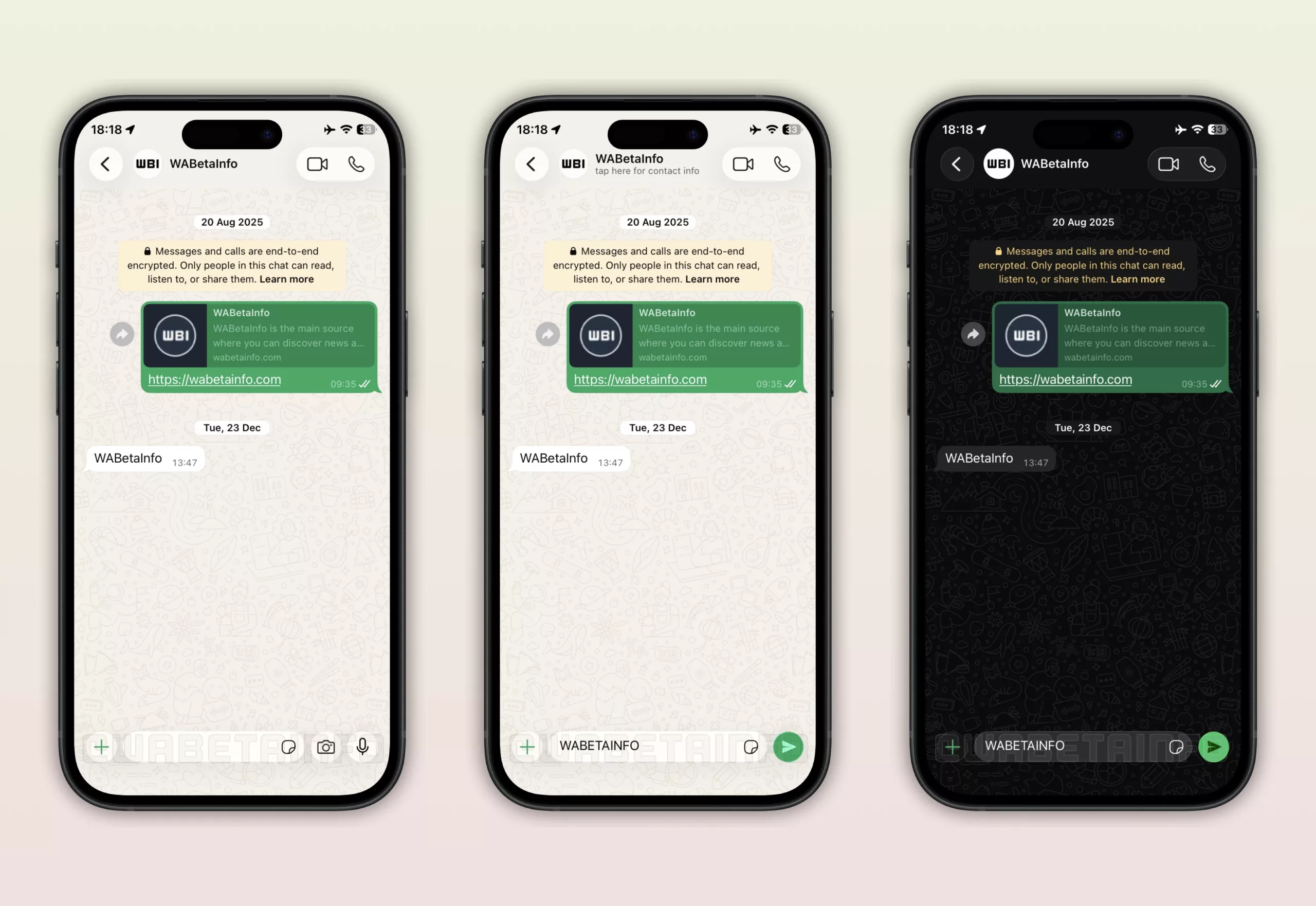 WhatsApp için Liquid Glass tasarımına sahip sohbet çubuğu arayüzü