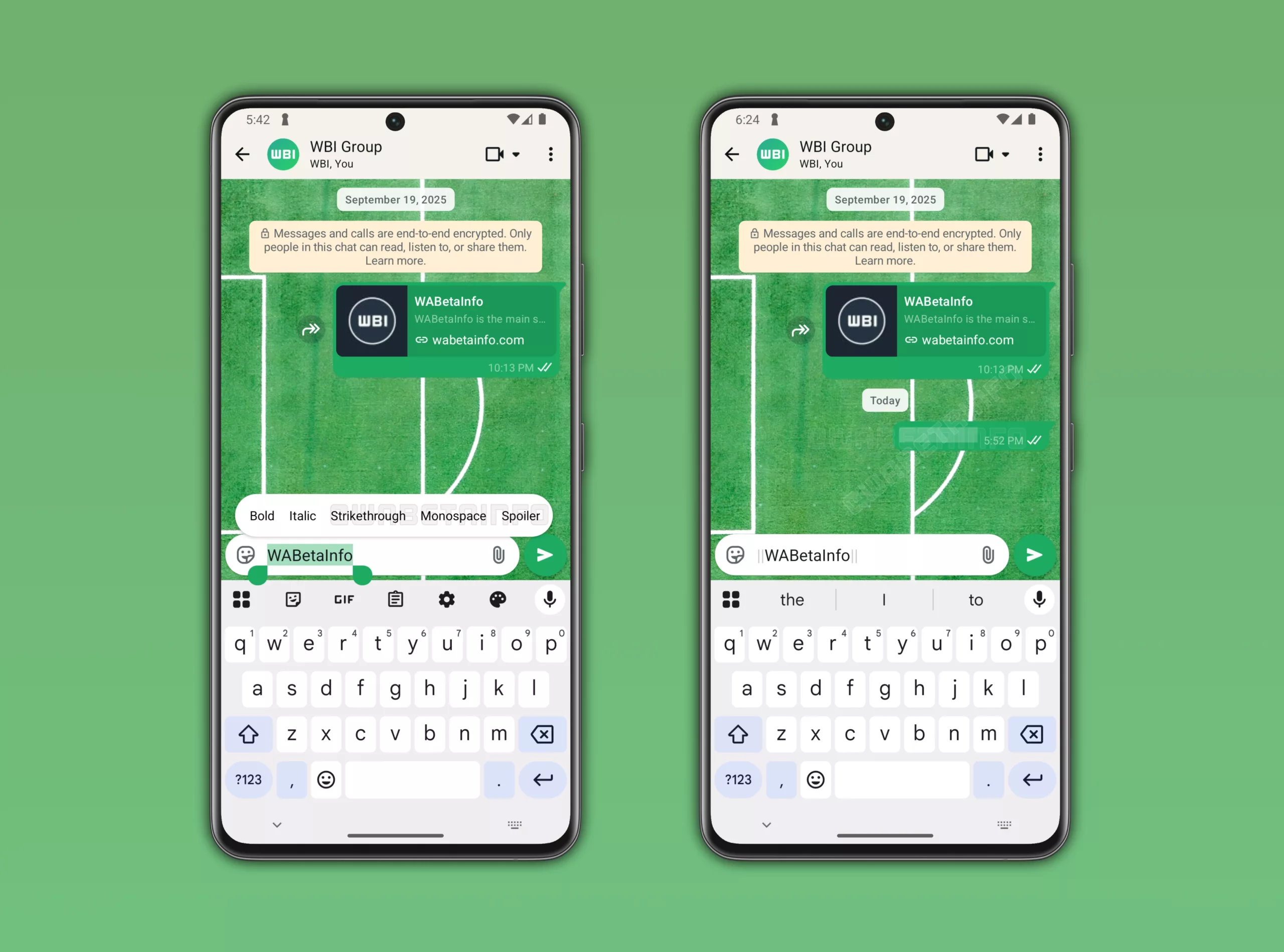 WhatsApp spoiler ileti formatlama aracının Android beta sürümündeki görünümü