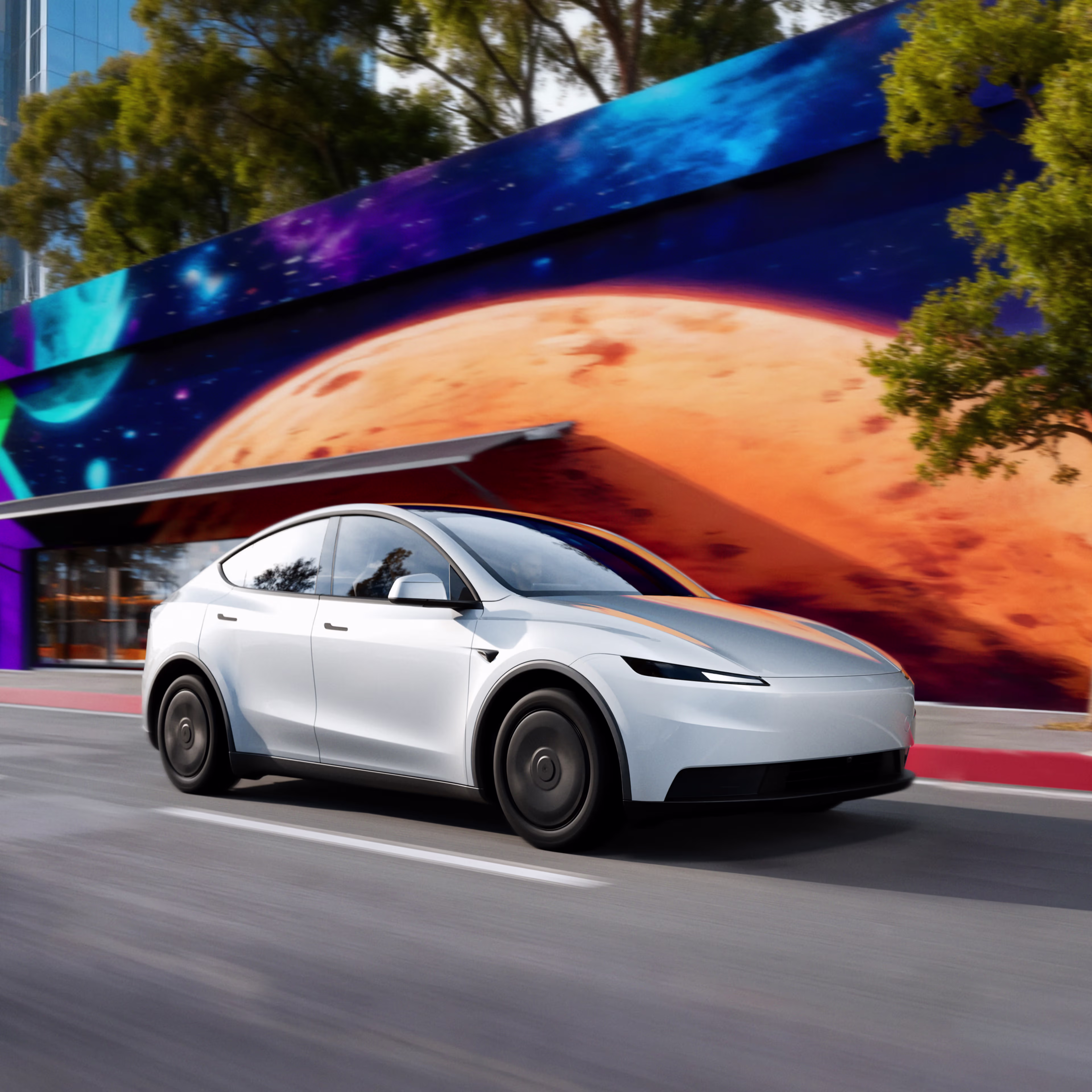A close-up of a concealed car door handle on a modern electric vehicle.